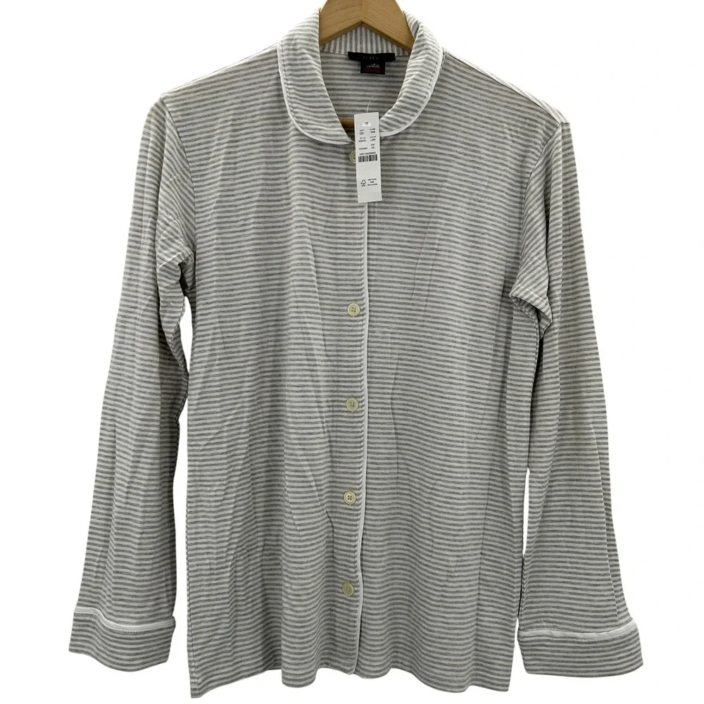 J.Crew Re-Imagined Striped Lyocell Viscose Pajama Top Grey White Long Sleeve‎ XS